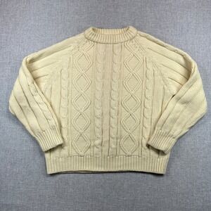 VTG 80s Cabot Cable Knit Fisherman Sweater Men XL Acrylic Cream Ivory Cottage